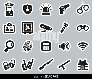 Security System & Equipment Icons Black & White Sticker Set Big Stock Vector