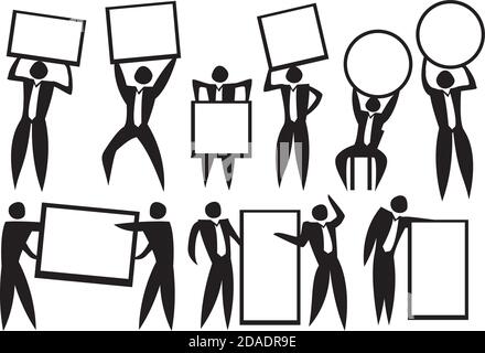 Icon of Business man carrying empty placard. Vector illustration. Stock Vector