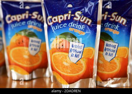 Capri-Sun orange juice pouches Stock Photo