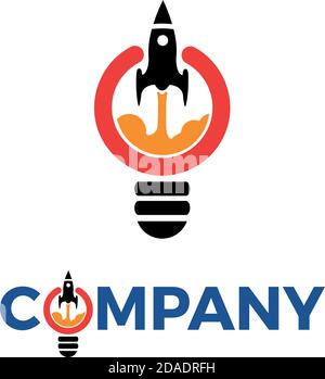 Vector concept startup and innovation, lamp with rocket Stock Vector