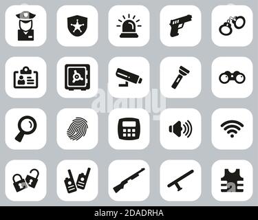 Security System & Equipment Icons Black & White Flat Design Set Big Stock Vector