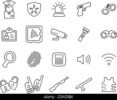 Security System & Equipment Icons Black & White Thin Line Set Big Stock Vector