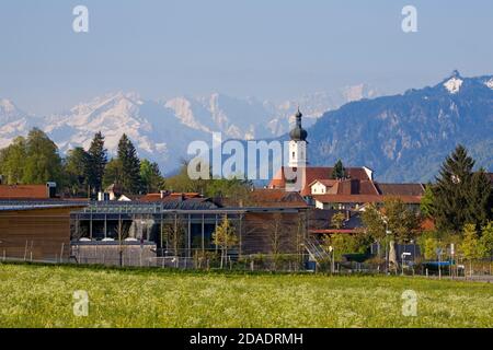 geography / travel, Germany, Bavaria, Murnau at Staffelsee, Murnau with the Zugspitze (peak), Upper Ba, Additional-Rights-Clearance-Info-Not-Available Stock Photo