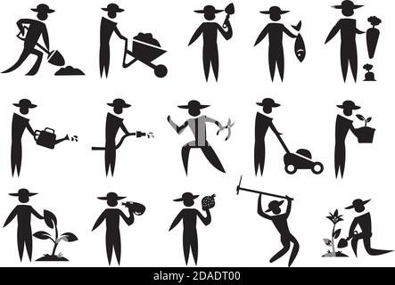 Man Icon of gardener doing gardening work. Vector illustration. Stock Vector