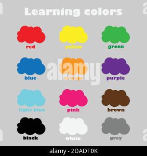 Learning colors for children, fun education game for kids, colorful clouds, preschool worksheet activity, vector illustration Stock Vector