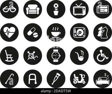 Senior People Icons White On White Flat Design Circle Set Big Stock Vector