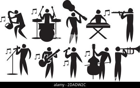 Vector illustration of icon man playing different musical instruments. Stock Vector