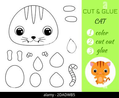 Cut and glue baby cat. Education developing worksheet. Color paper game ...