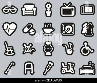 Senior People Icons White On White Sticker Set Big Stock Vector