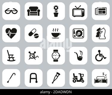 Senior People Icons Black & White Flat Design Set Big Stock Vector