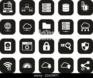 Server & Data Center Icons White On Black Flat Design Set Big Stock Vector
