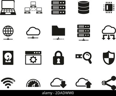 Server & Data Center Icons Black & White Set Big Stock Vector