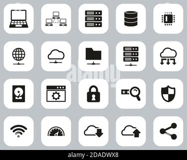 Server & Data Center Icons Black & White Flat Design Set Big Stock Vector