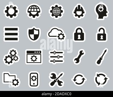 Settings Icons Black & White Sticker Set Big Stock Vector