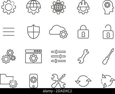 Settings Icons Black & White Thin Line Set Big Stock Vector
