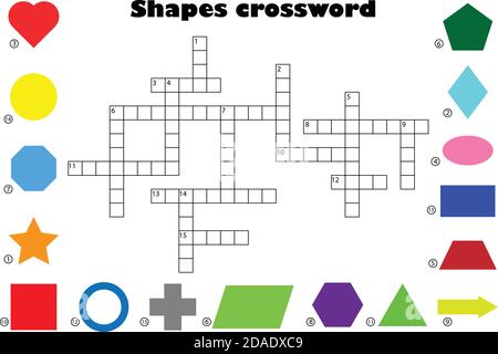 Different colorful geometric shapes crossword for children, fun education game for kids, preschool activity, vector illustration Stock Vector