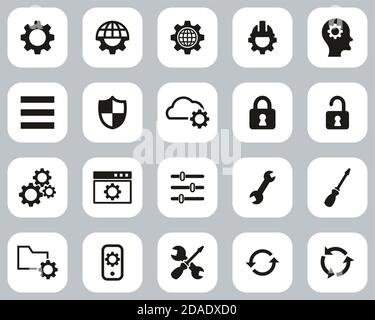 Settings Icons Black & White Flat Design Set Big Stock Vector