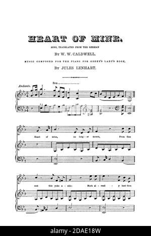 Heart of Mine - Sheet Music for the piano from Godey's Lady's Book and Magazine, August, 1864, Volume LXIX, (Volume 69), Philadelphia, Louis A. Godey, Sarah Josepha Hale, Stock Photo