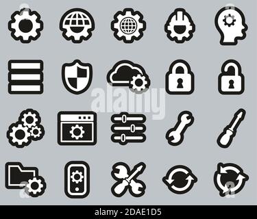 Settings Icons White On Black Sticker Set Big Stock Vector