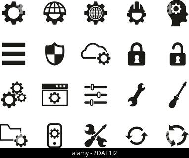 Settings Icons Black & White Set Big Stock Vector