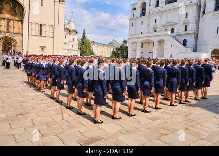 Formation at the parade of girls from the cadet school in the Kremlin - Moscow, Russia, June 21 2019 Stock Photo