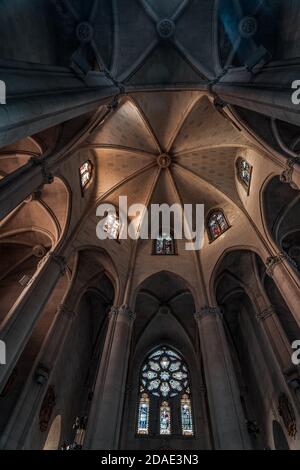 Upward ceiling view of Temple of Expiatori del Sagrat Cor on top of Tibidabo in Barcelona Stock Photo