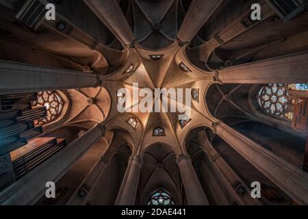 Upward ceiling view of Temple of Expiatori del Sagrat Cor on top of Tibidabo in Barcelona Stock Photo