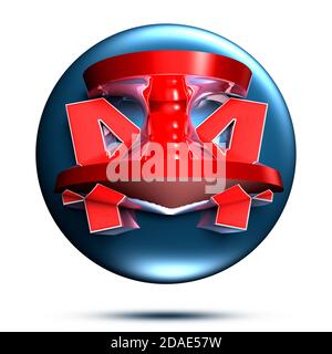 Exotic UFO is on a blue ball.3D illustration logo on white background with clipping path. Stock Photo