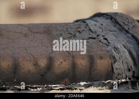 A closeup look at aged terra cotta tiles on a Bronx rooftop Stock Photo