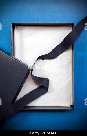 Open Empty Box with Ribbon Stock Photo