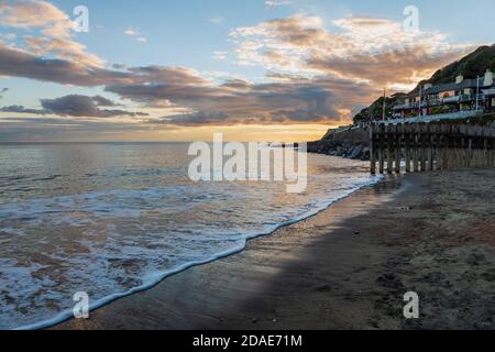 Sunset from the beach at Ventnor, Isle of Wight Stock Photo