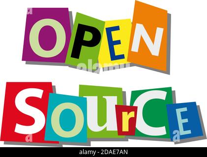 open source, word and text cut from paper, in flat design Stock Vector