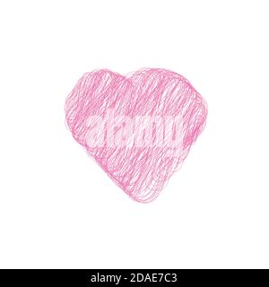 Valentine day hand drawn scribbled pink heart on white background, doodle art design icon, vector illustration Stock Vector