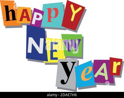 happy new year, word and text cut from paper, in flat design Stock Vector