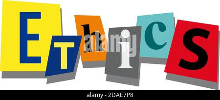 ethics, word and text cut from paper, in flat design Stock Vector