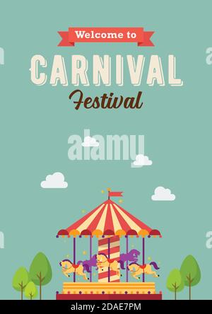 Carnival festival colorful carousel. merry-go-round. funfair carnival poster. vector illustration Stock Vector