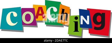 coaching, word and text cut from paper, in flat design Stock Vector