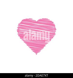 Valentine day hand drawn scribbled pink heart on white background, line art drawing icon, doodle design, vector illustration Stock Vector