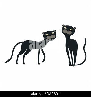 Cute cartoon set Black Panther isolated on white background Stock Vector