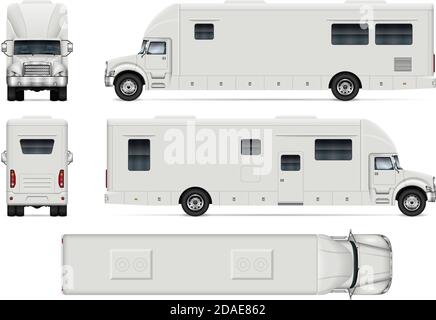 Recreational vehicle vector mockup on white for vehicle branding, corporate identity. View from side, front, back and top. Stock Vector