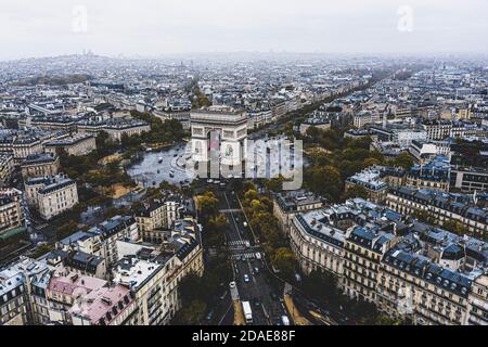 Aerial view of Arc de Triomphe, Paris Stock Photo