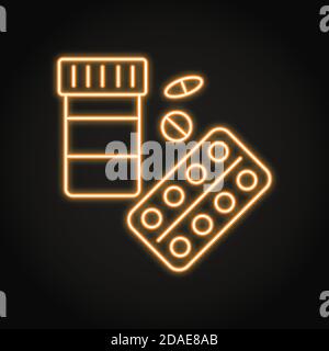 Neon pills pack icon in line style Stock Vector
