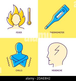 High temperature icon set in line style Stock Vector