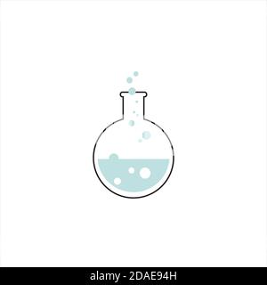 Lab flask with liquid and bubbles inside. Stock Vector