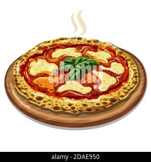 illustration of the neapolitan pizza on the wooden board Stock Vector