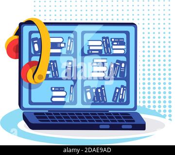 Laptop with ebook platform flat color vector object Stock Vector