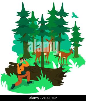 Photography in forest 2D vector web banner, poster Stock Vector