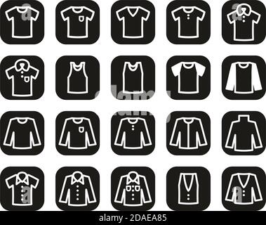 Shirt Icons White On Black Flat Design Set Big Stock Vector