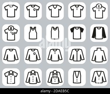 Shirt Icons Black & White Flat Design Set Big Stock Vector