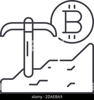 Blockchain mining icon, linear isolated illustration, thin line vector, web design sign, outline concept symbol with editable stroke on white Stock Vector